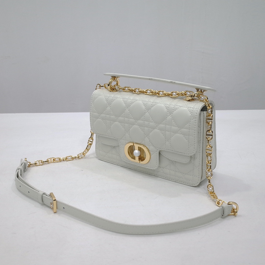 Small Dior Jolie Top Handle Bag White Cannage Calfskin